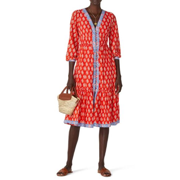 J. Crew Block Print Button Front Tiered MIDI Dress Size 00 - Picture 2 of 14